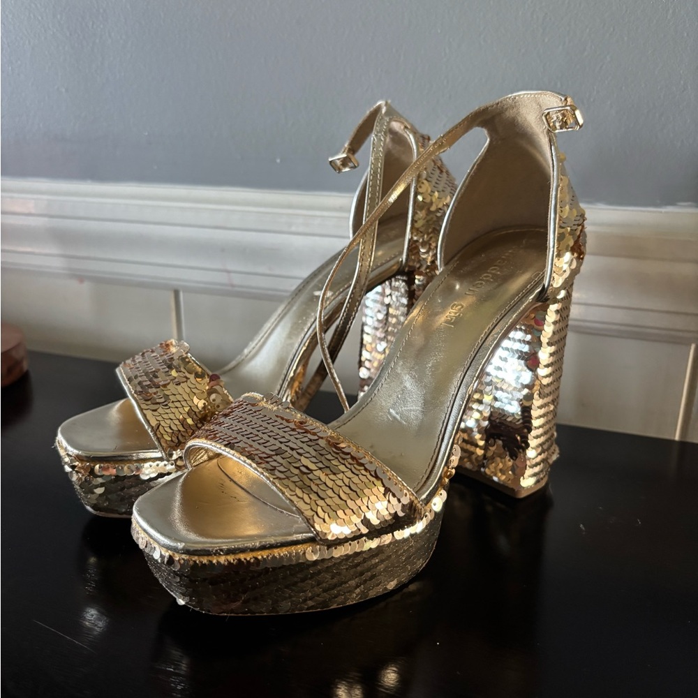 Madden Girl Gold Sequin Platform Heels